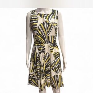 Multicolored A-Line Midi Dress Sleeveless Crew Neck